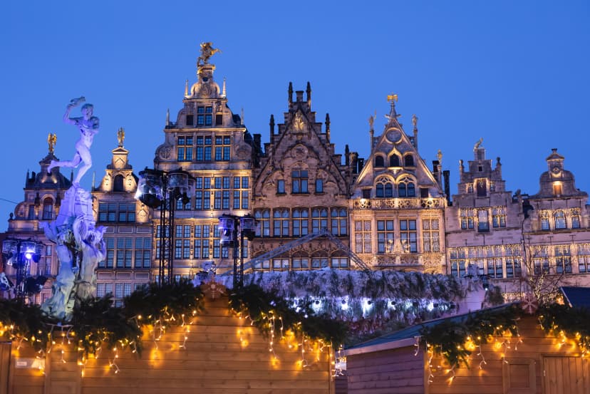Traditional Christmas market in Europe, Antwerp, Belgium